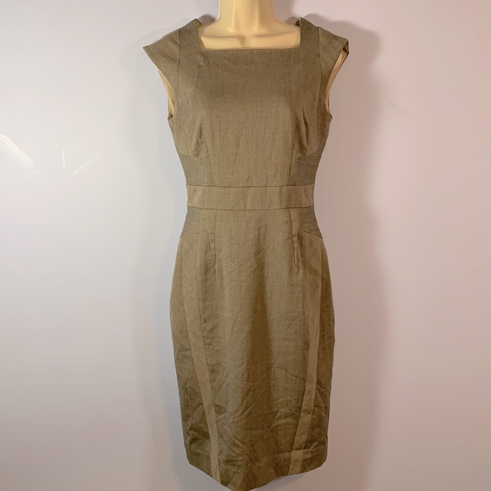 Antonio Melani size 2 brown menswear inspired knee length cap sleeve dress